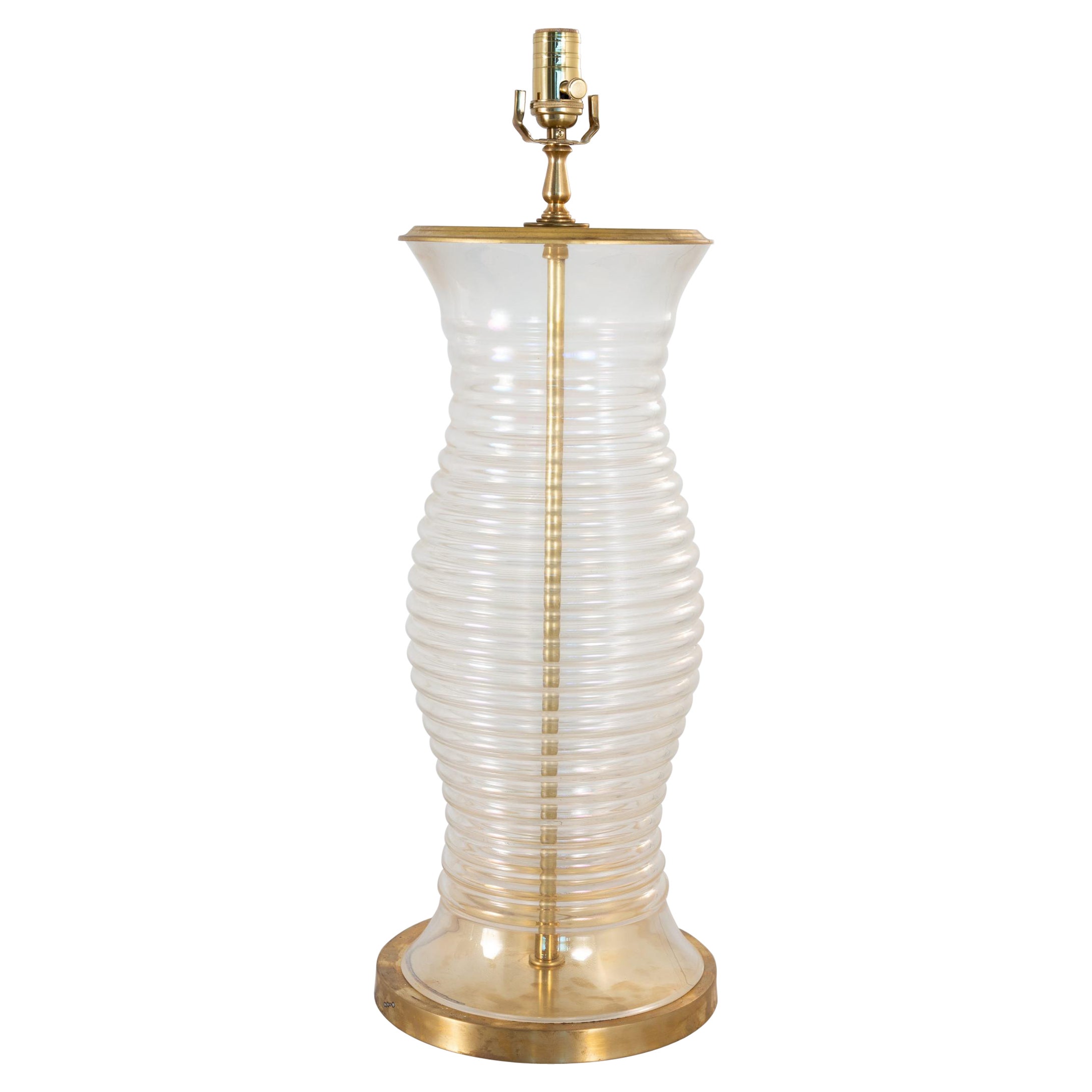 Oversized Glass & Brass Table Lamp For Sale