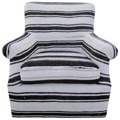 Swivel Club Chair in Vintage Berber Tribal Striped Kilim Wool, "One-of-a-kind"