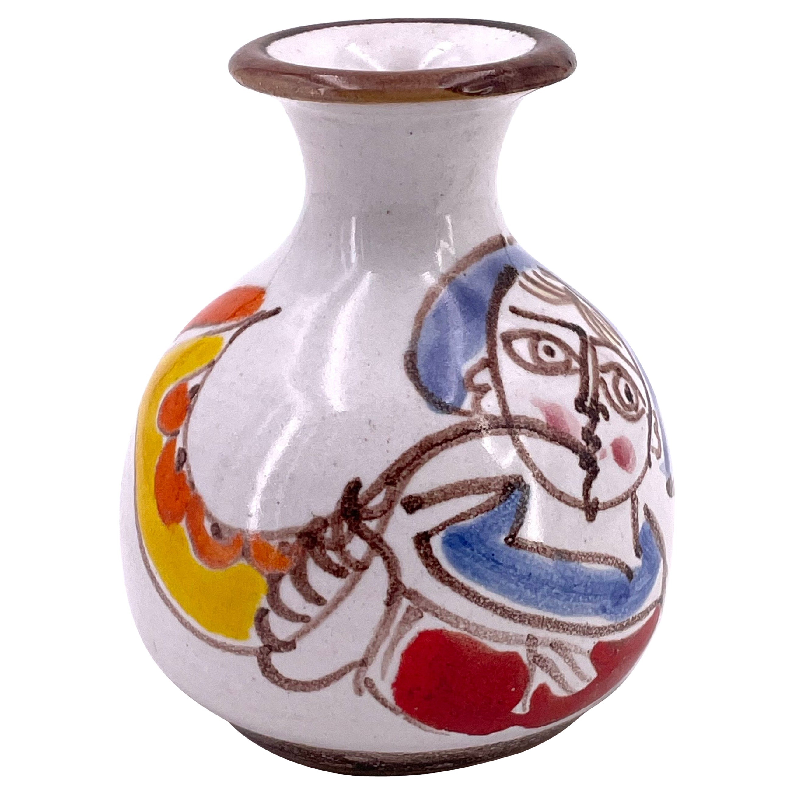 Petite Ceramic Hand-Painted Vase by DeSimone, Italy