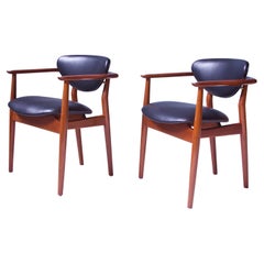 Pair of Signed Vintage Finn Juhl '109' Armchairs in Teak, Leather & Brass, 1946