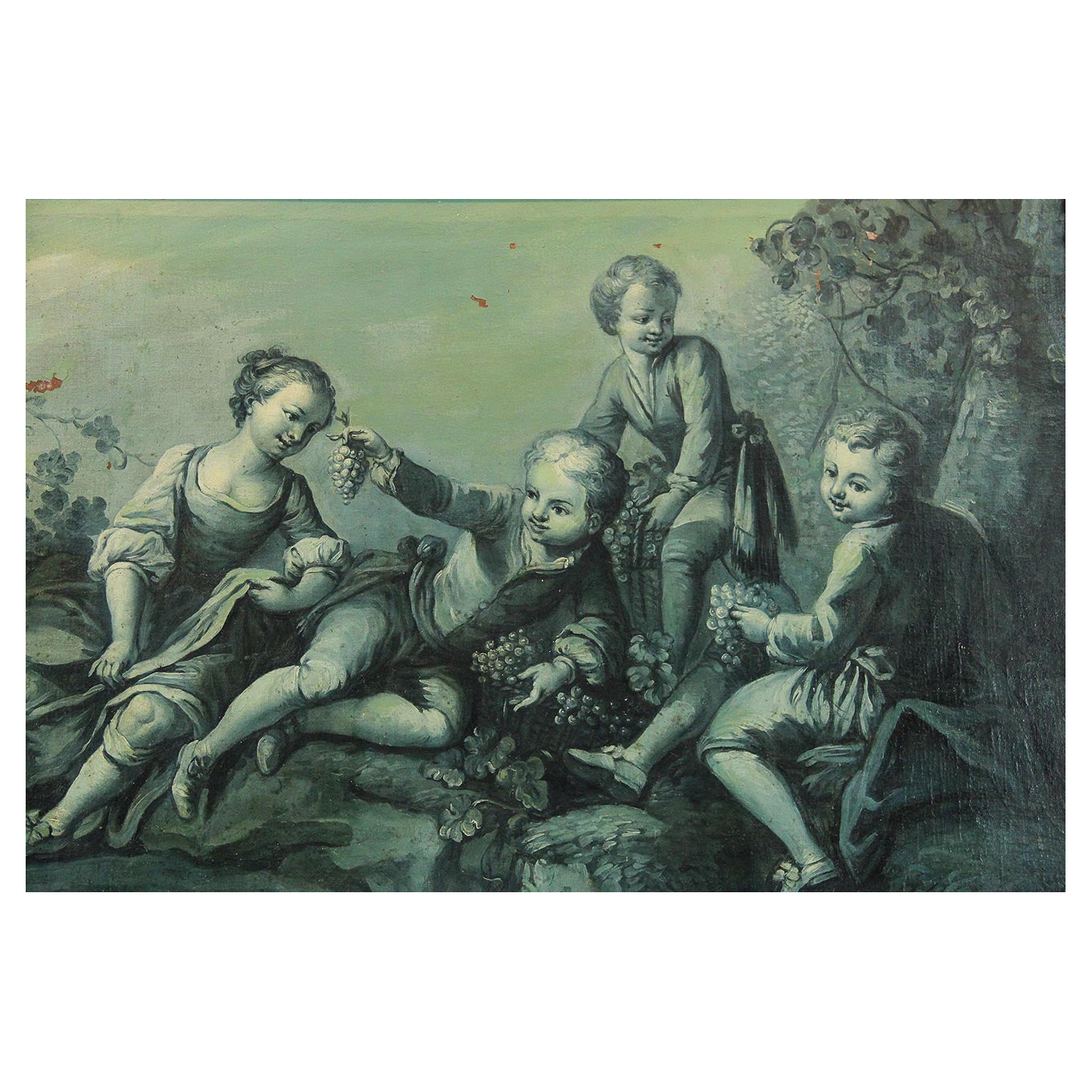 French School XVIIIth Century "The children in the park" Large Grisaille For Sale