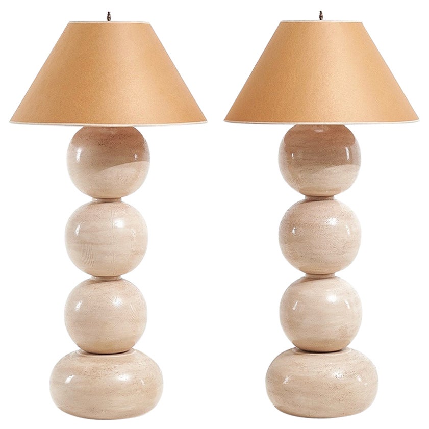 Pair of Graphic Postmodern Large Ceramic Lamps, 1992