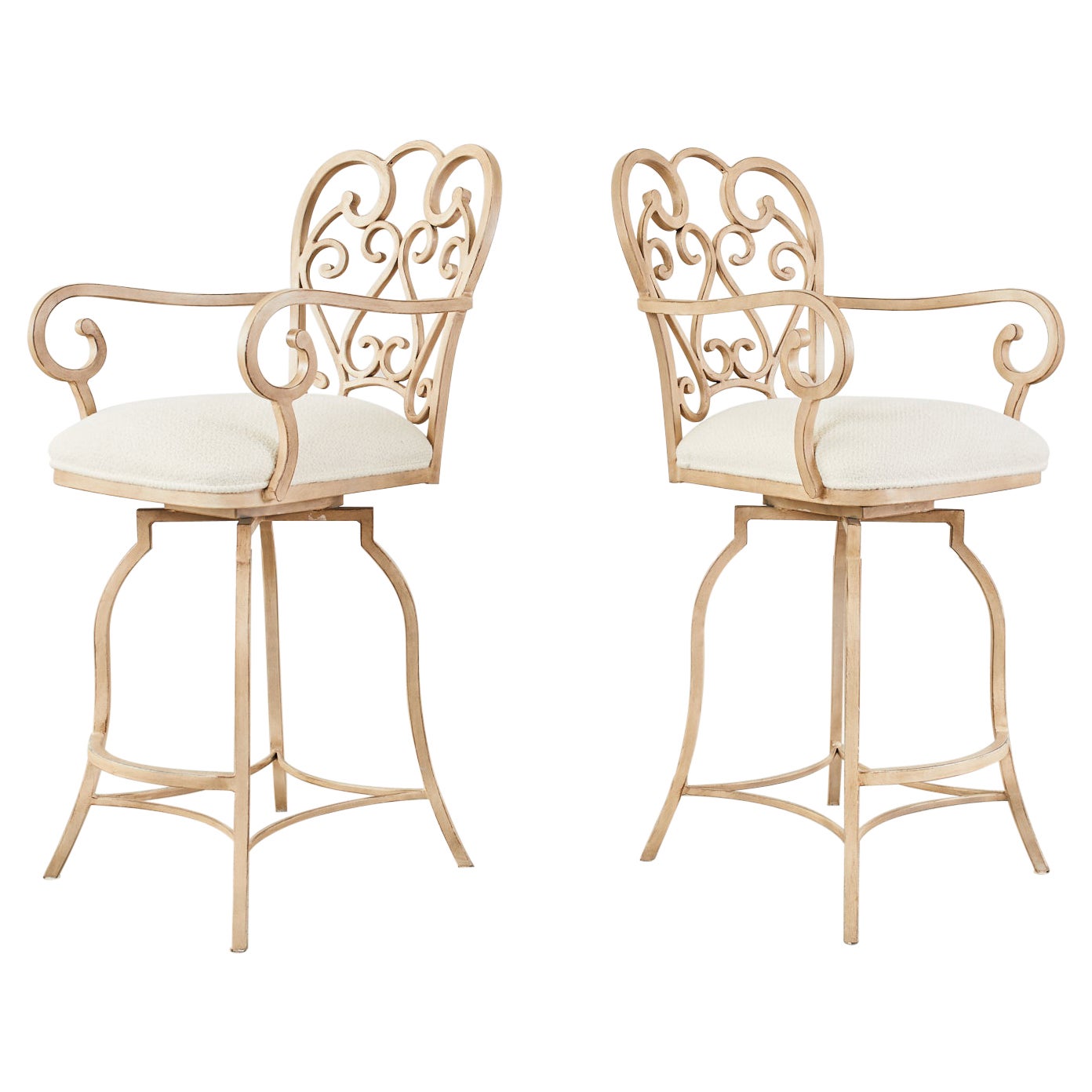 Pair of Spanish Colonial Style Painted Iron Garden Counter Bar Stools