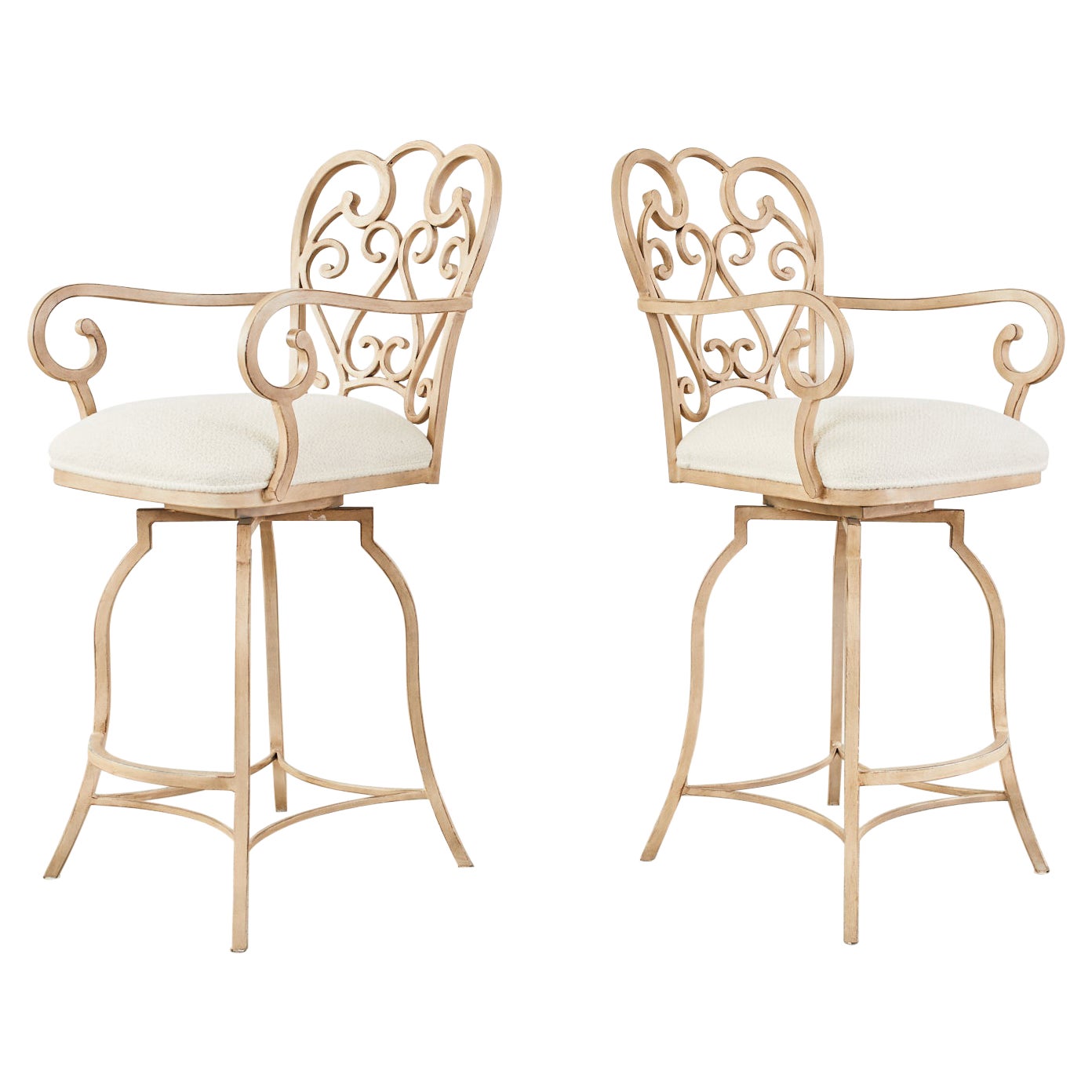 Pair of Spanish Colonial Style Painted Iron Garden Counter Bar Stools