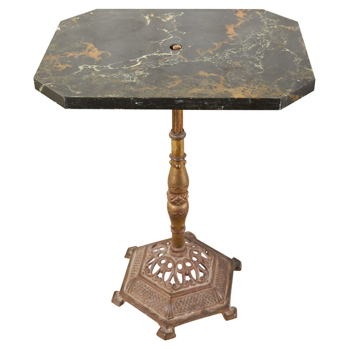 English Victorian Bronzed Marble Top Drinks Table