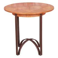 Baker Furniture Modern Inlaid Sunburst Cherry Wood Tea Table or Center Table
