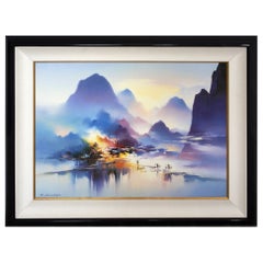 Vintage Mid Century Modern Framed Signed Hong Leung Going Home Giclee on Canvas