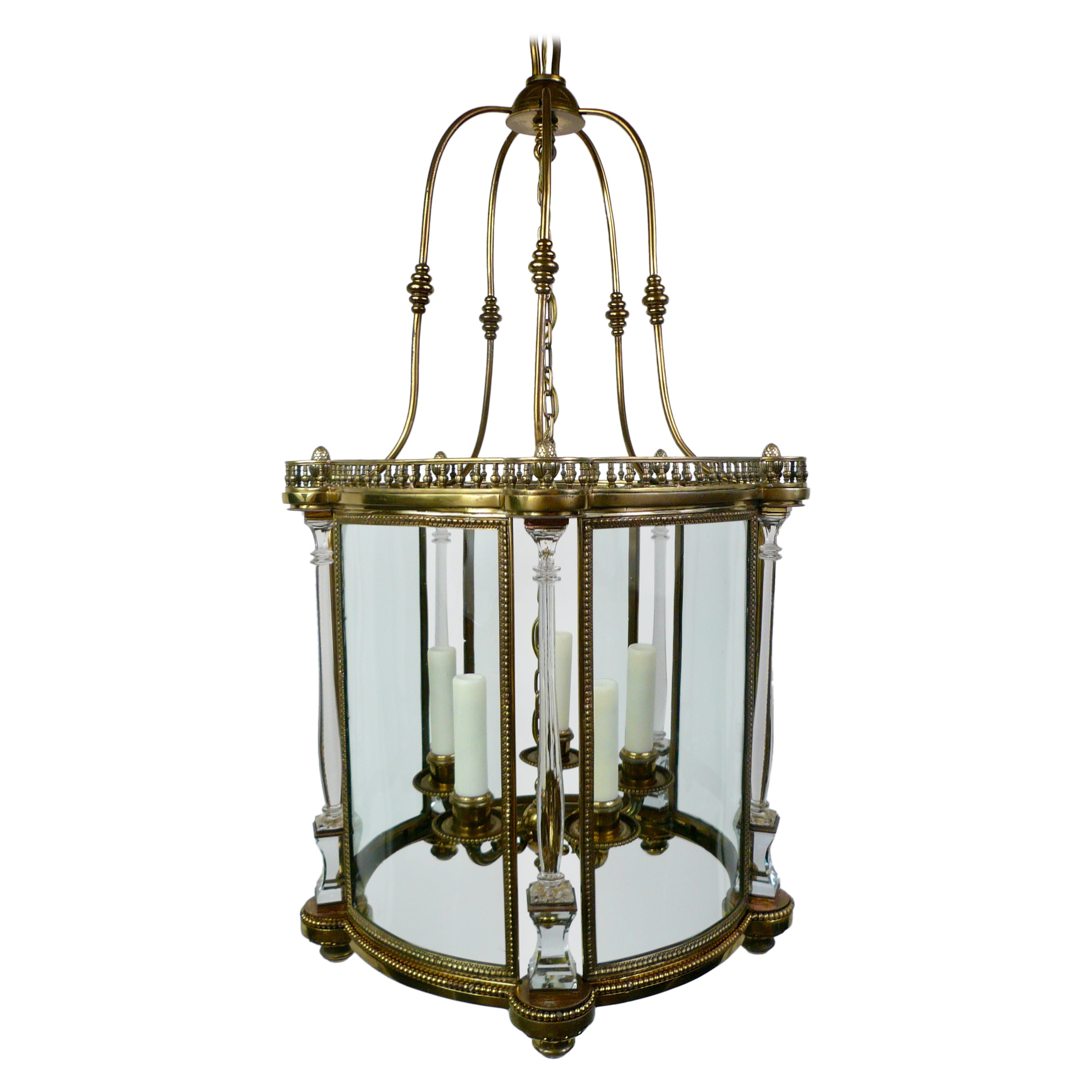 Neo-Classical Style Bronze Lantern with Crystal Columns by E. F. Caldwell