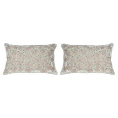 Contemporary Pair of Light Blue Silk Velvet Pillow with Metallic Embroidery