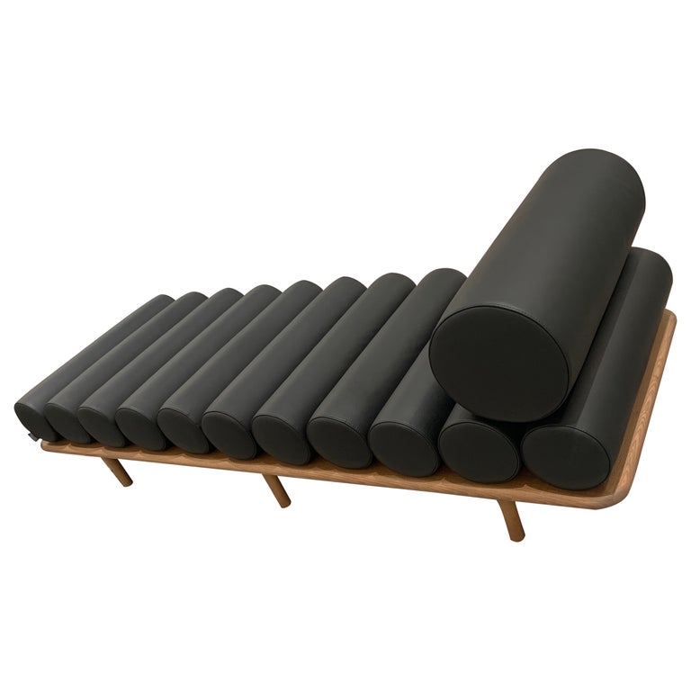 Tacchini Five to Nine Black Leather Sofa Daybed Designed by Studiopepe