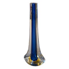 1970s Blue and Yellow Murano Glass Modernist Single Flower Vase by Seguso