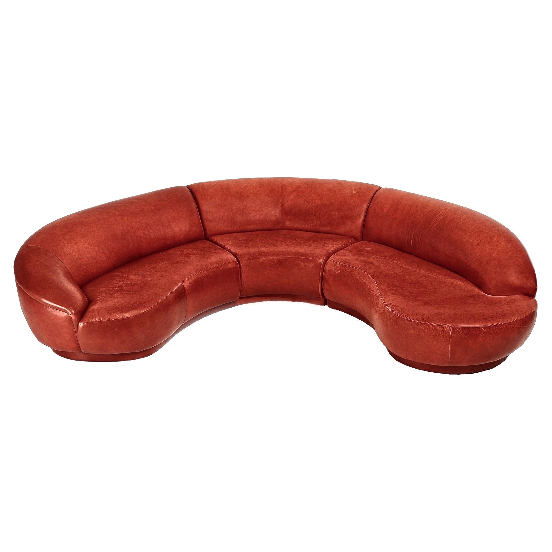 Thayer Coggin Red Leather Sectional Sofa, 1990 For Sale