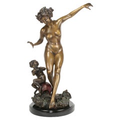 Scultura Art Deco/Nouveau Nude Bronzo con Pixy