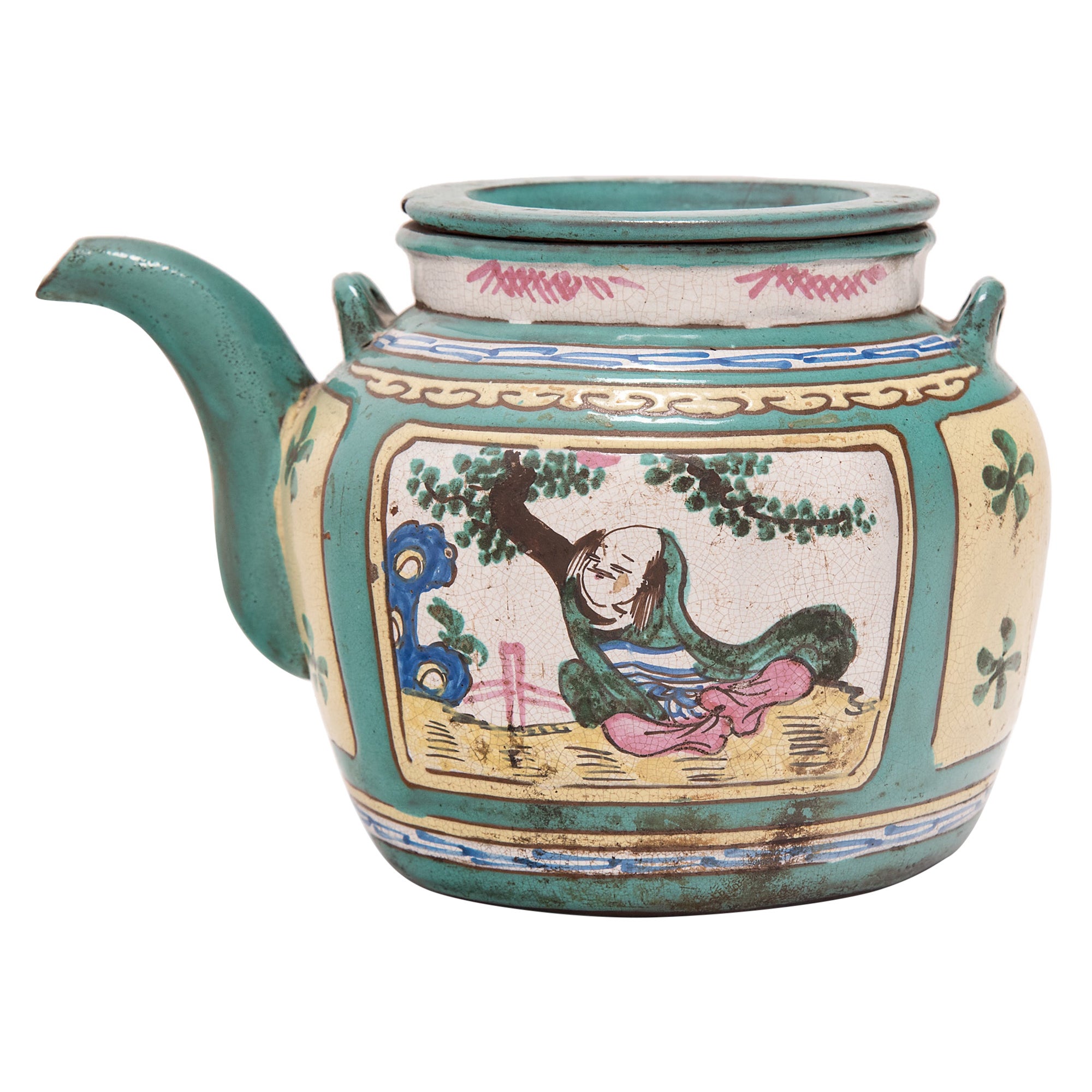 Chinese Turquoise Enamelware Teapot, c. 1900 For Sale