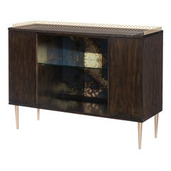 Barschrank aus Bronze und Ebenholz im Mid-Century-Stil