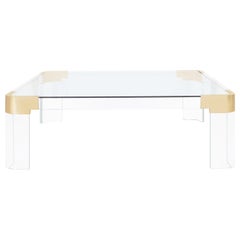 Exceptional Brass and Lucite Coffee Table by Charles Hollis Jones