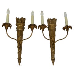 Pair Italian Neo-Classical Style Carved and Gilt Wood Sconces by E. F. Caldwell