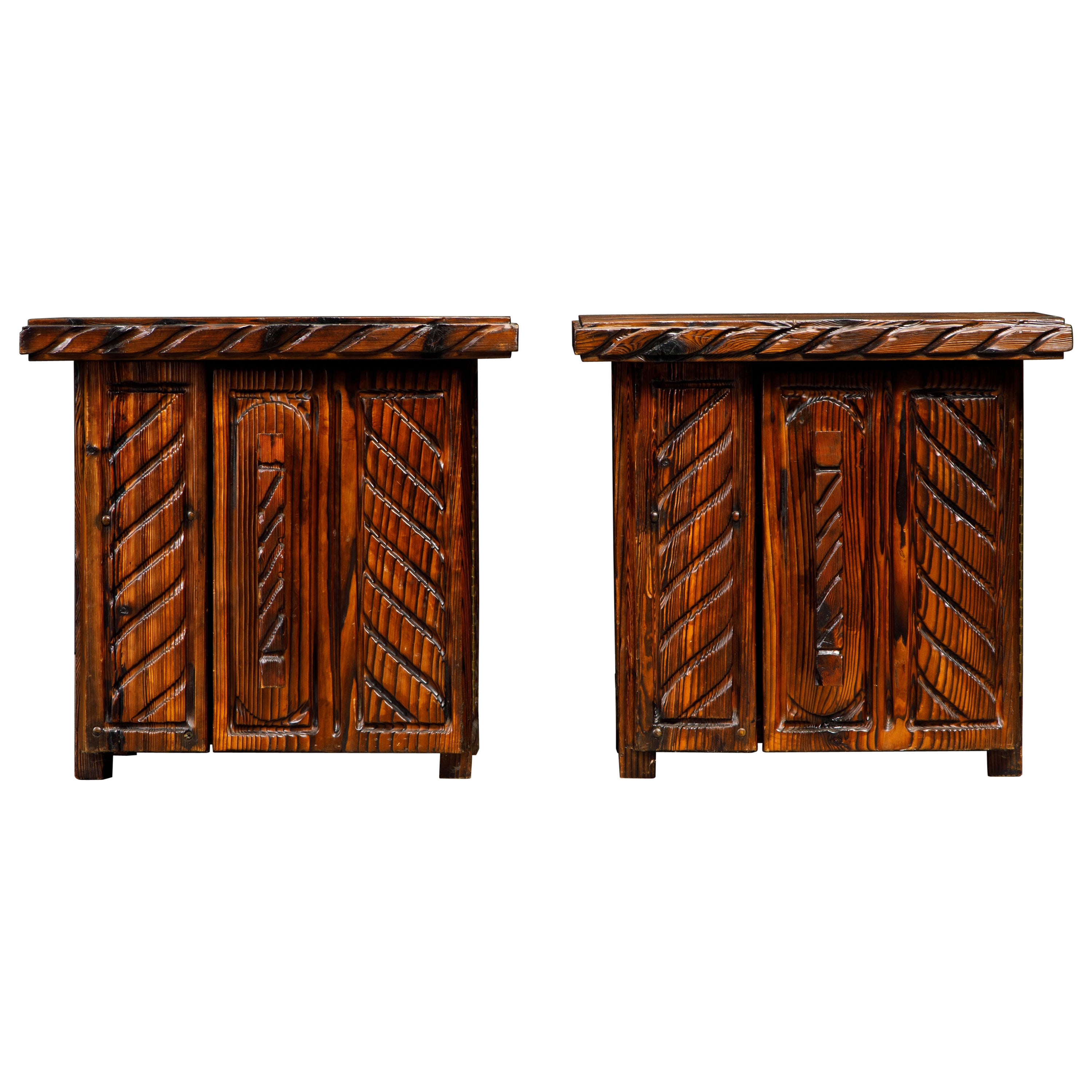 Pair of Exotic Carved End Tables by William Westenhaver for Witco, c 1950