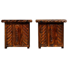 Retro Pair of Exotic Carved End Tables by William Westenhaver for Witco, c 1950