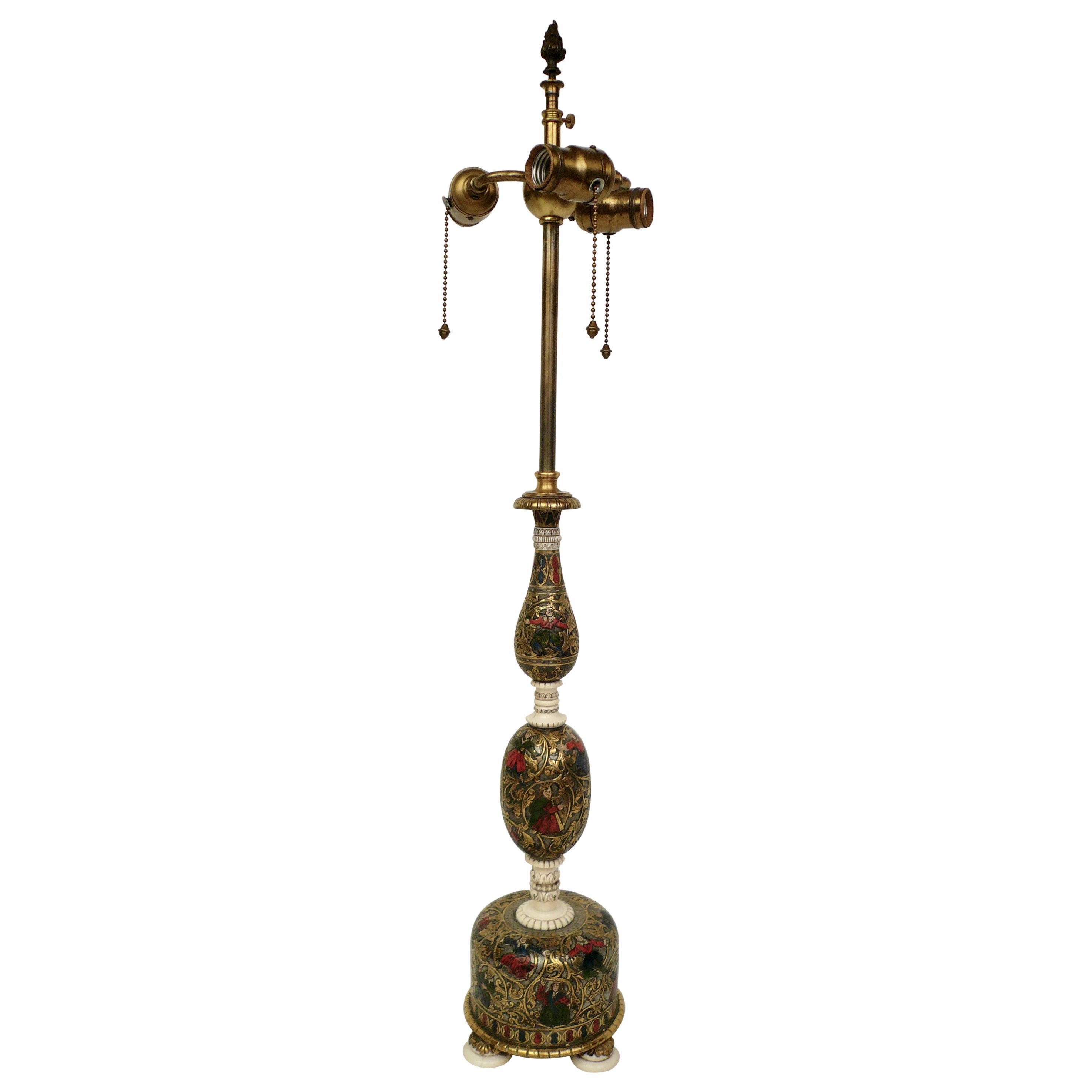 E. F. Caldwell Gilt and Silvered Bronze Polychrome Table Lamp