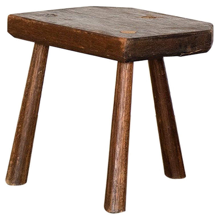 French Rectangular Wood Tripod Stool