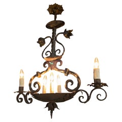 Antique Wrought Iron Italian Chandelier Pendant Light c 1900