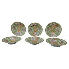 Antique 6 Chinese Rose Medallion Porcelain Soup Bowls, 19th Century