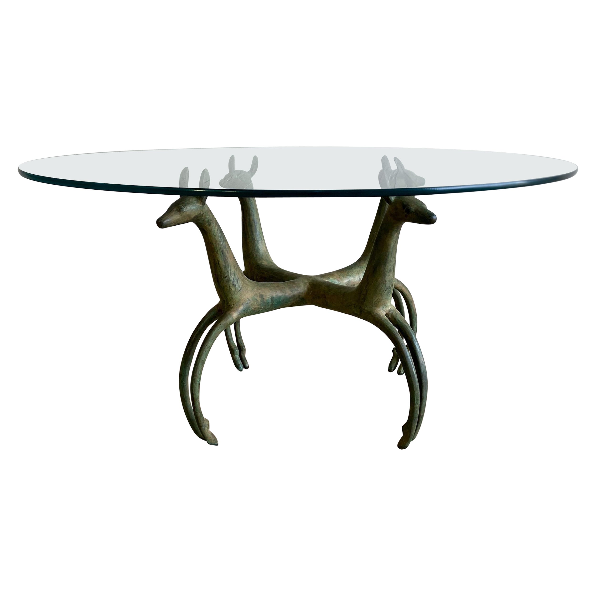 Armand-Albert Rateau Style Bronze Deer Sculptural Cocktail Table Mid Century