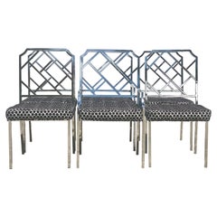 Retro Milo Baughman for Dia Chinese Chippendale Mirror Chrome Dining Chairs - Set of 6