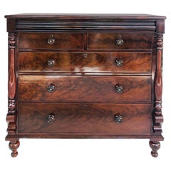 Used 1830s American Empire Flame Mahogany Chest of Drawers with Mother of Pearl Pulls