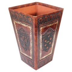 Hand-Tooled Italian Style Square Waste Paper Basket