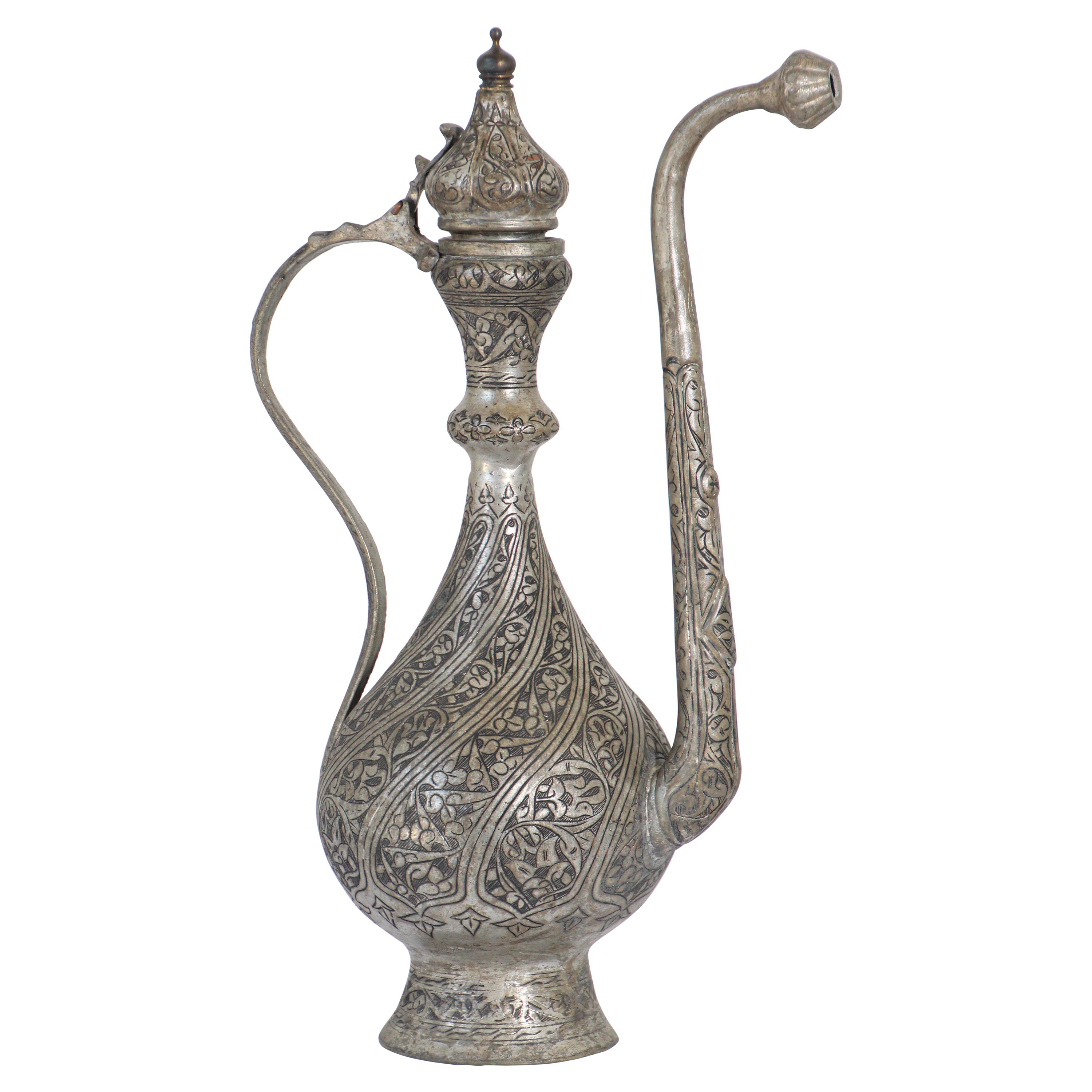 Middle Eastern Islamic Turkish Ottoman Tinned Copper Ewer For Sale