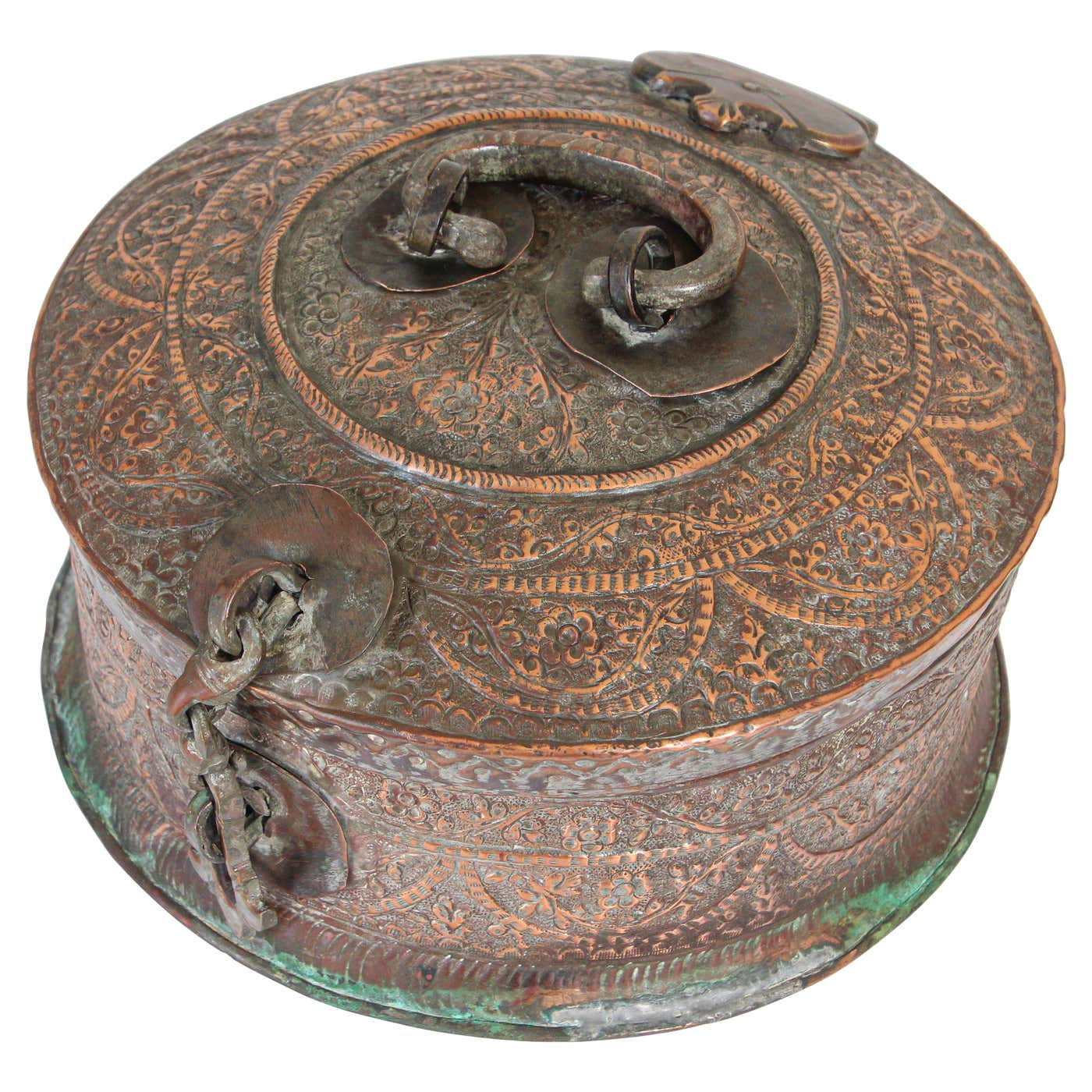 Antique South Asian Mughal Round Tinned Copper Box with Lid India 19th ...
