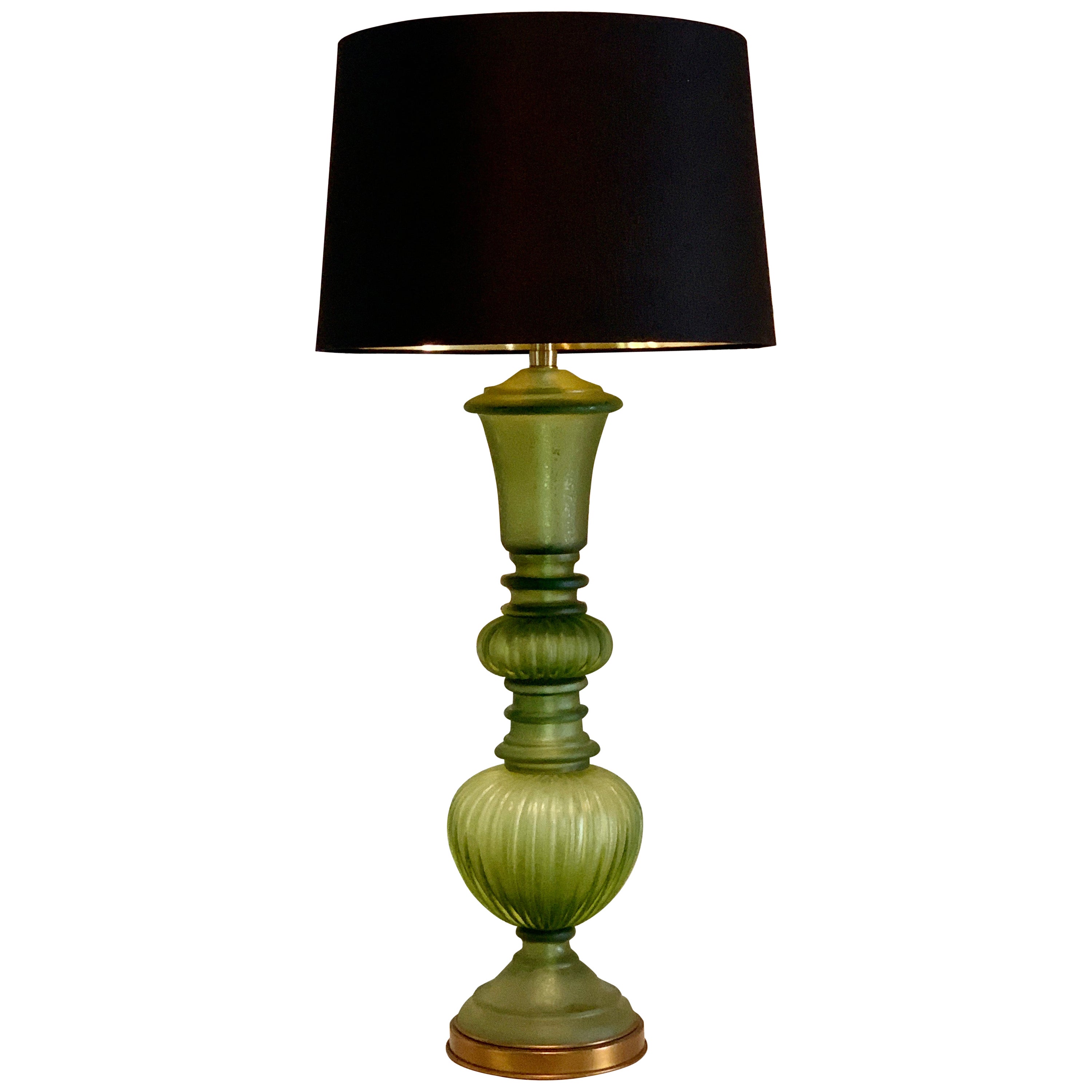 Marbro Seguso Murano "Corroso" Green Glass Table Lamp with Shade