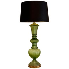 Marbro Seguso Murano "Corroso" Green Glass Table Lamp with Shade