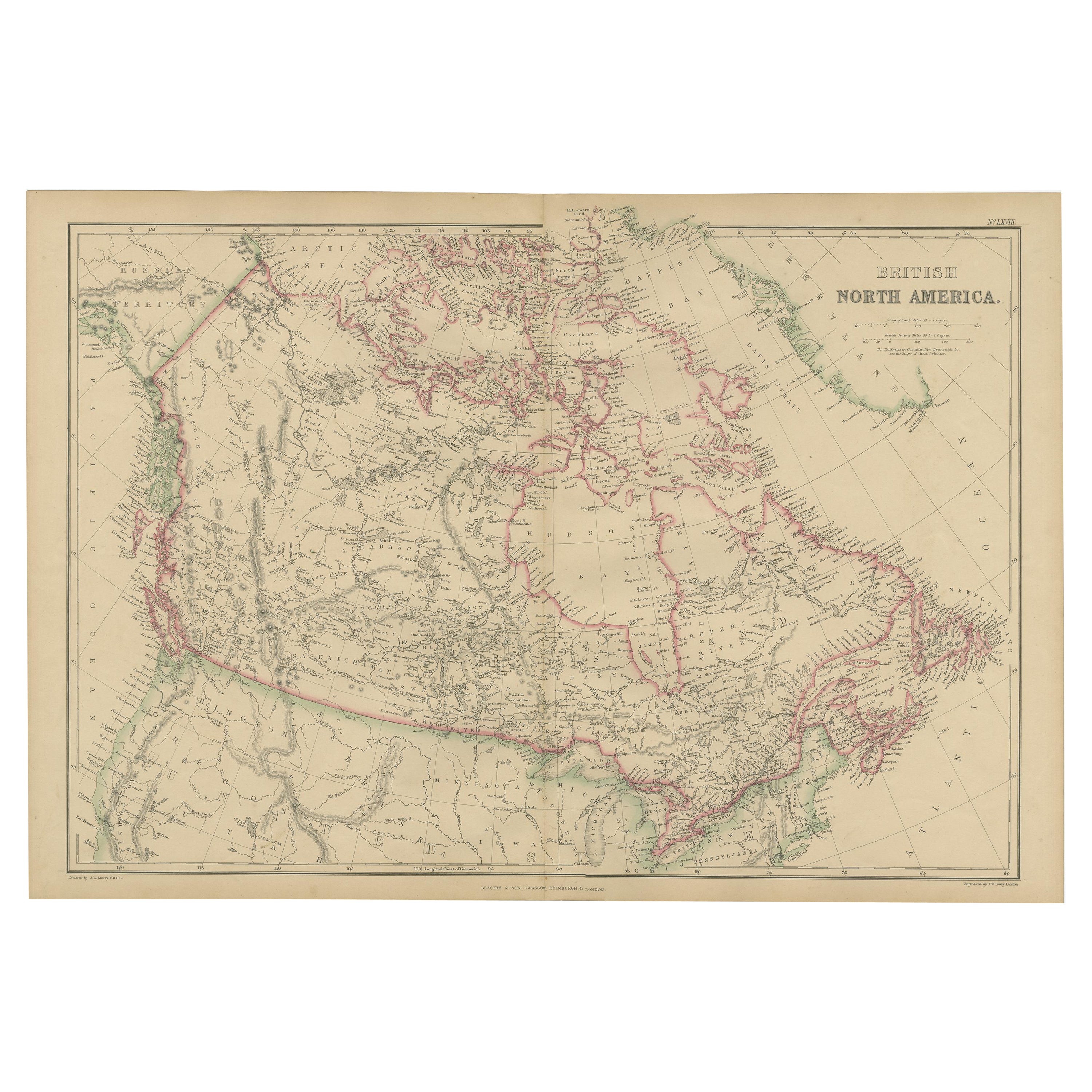 Carte ancienne d'Amérique du Nord britannique par W. G. Blackie, 1859