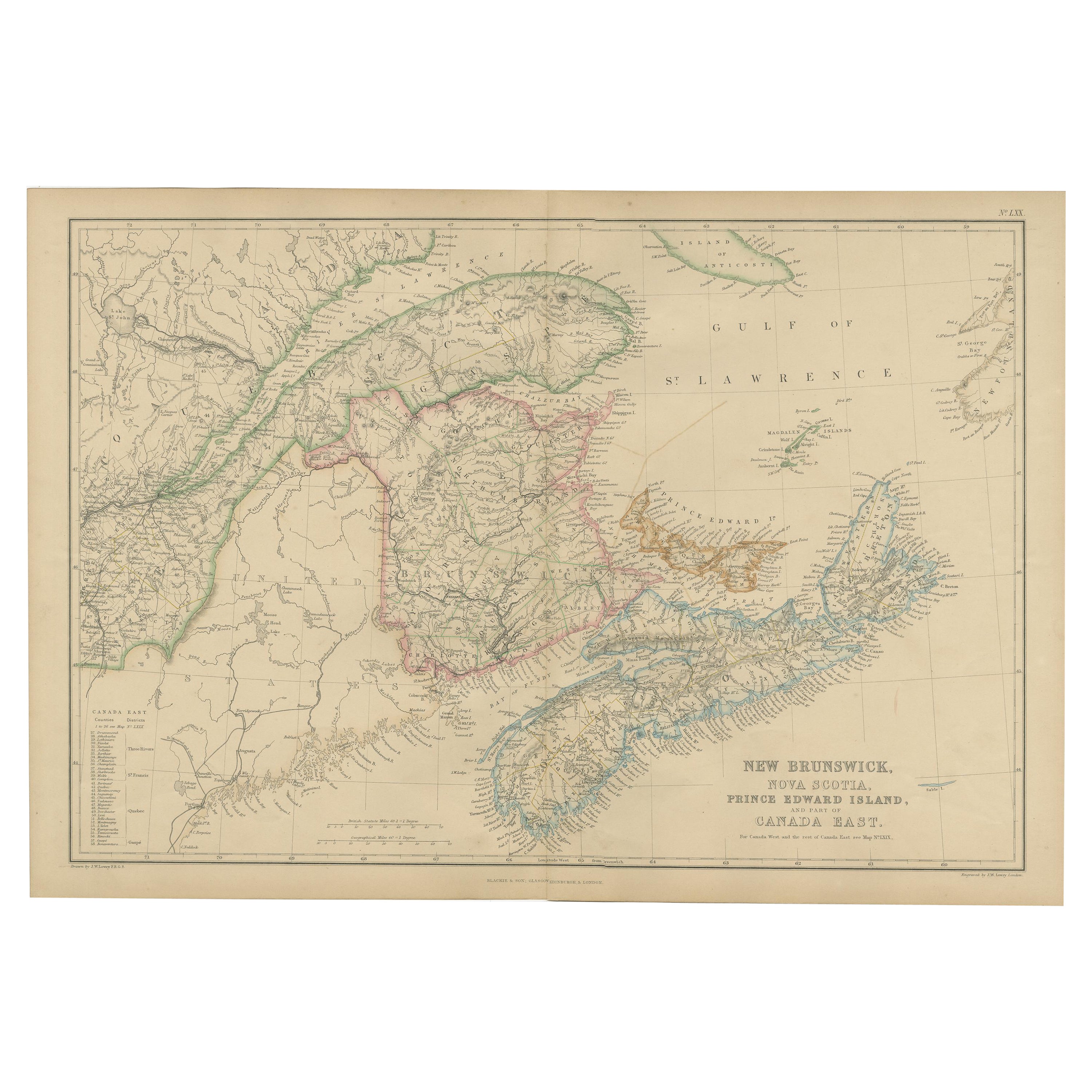 Antique Map of New Brunswick by W. G. Blackie, 1859 For Sale