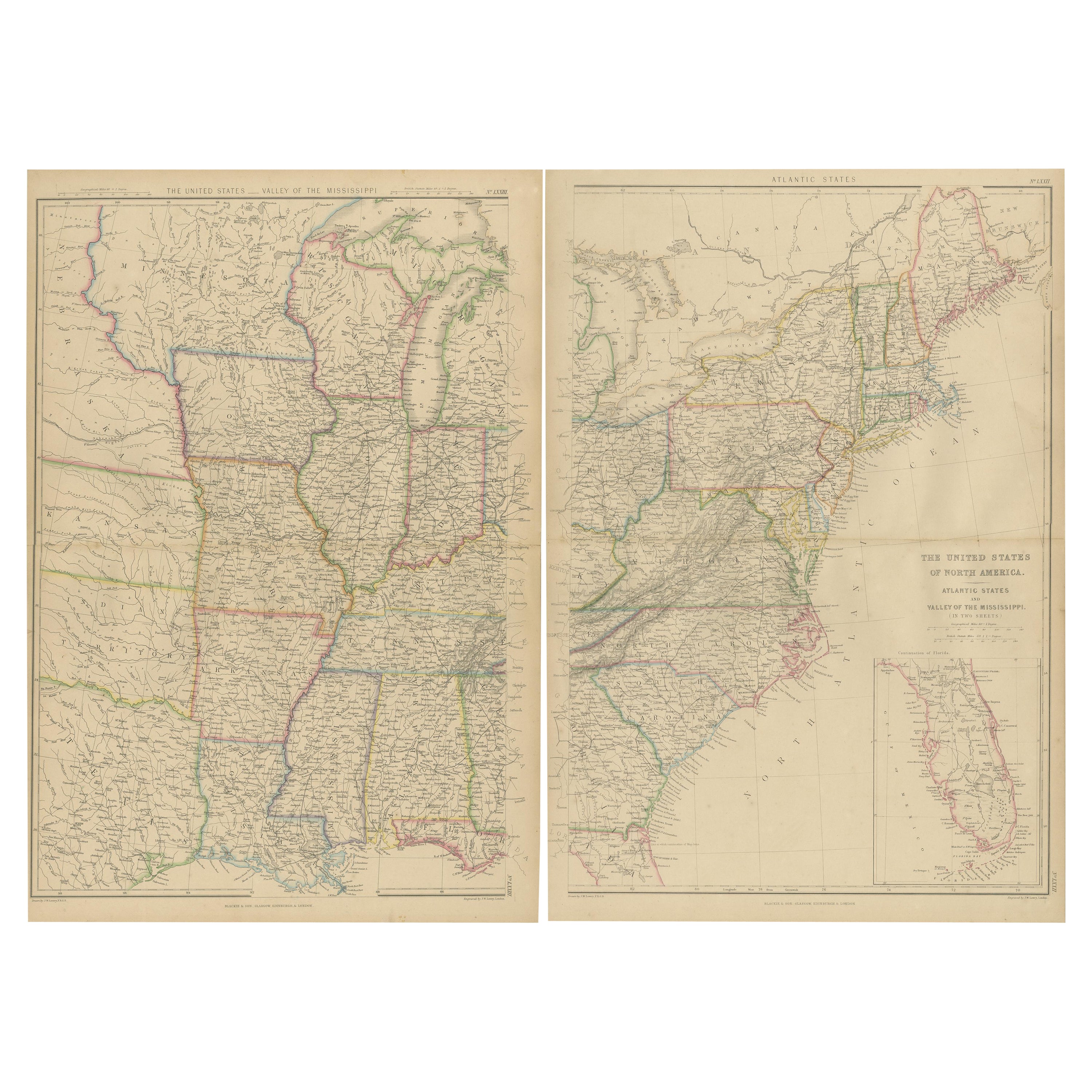 Set of 2 Antique Maps of the United States by W. G. Blackie, 1859