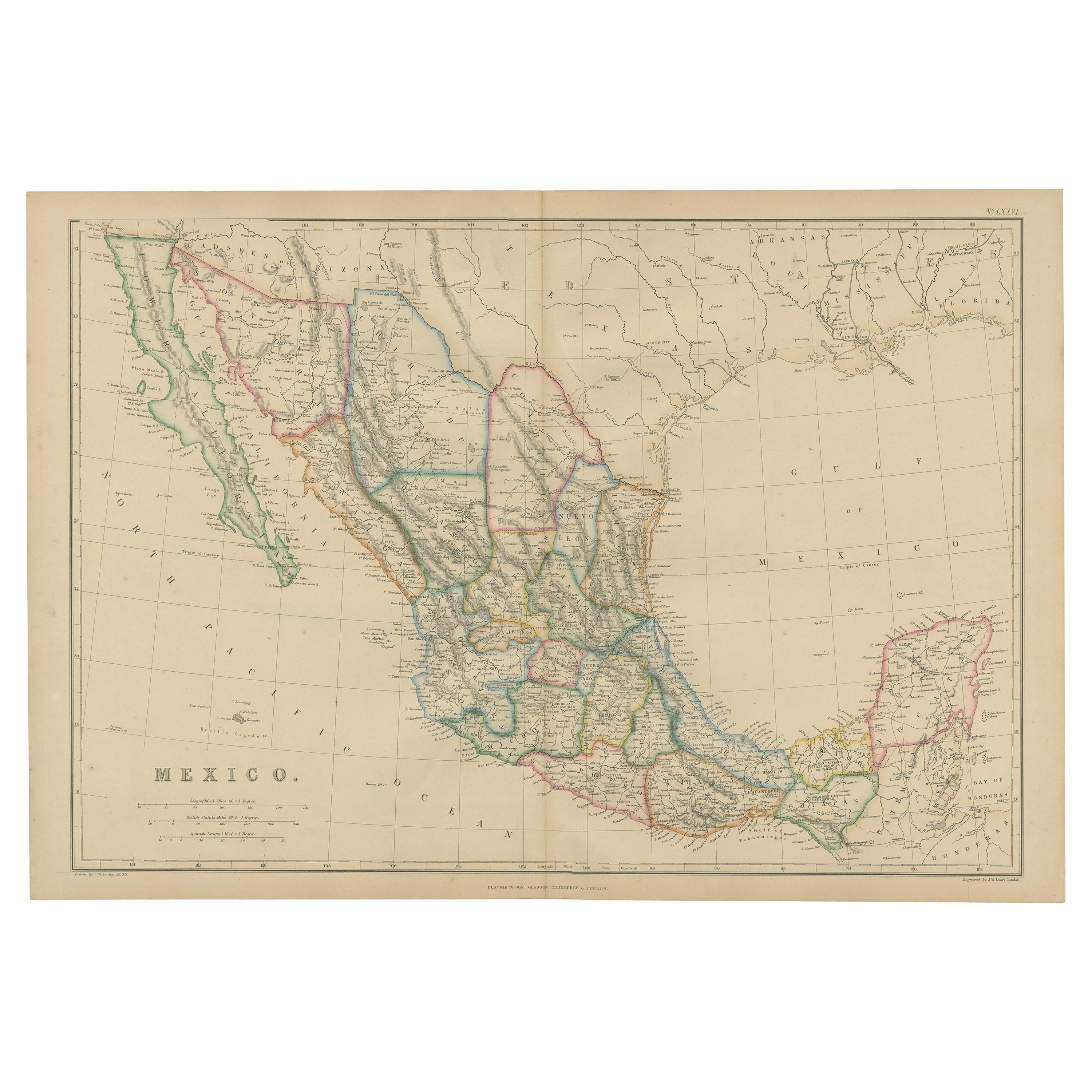 Antique Map of Mexico by W. G. Blackie, 1859