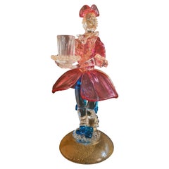 Antique Murano Glass Candleholder Figurine with Gold Leaf