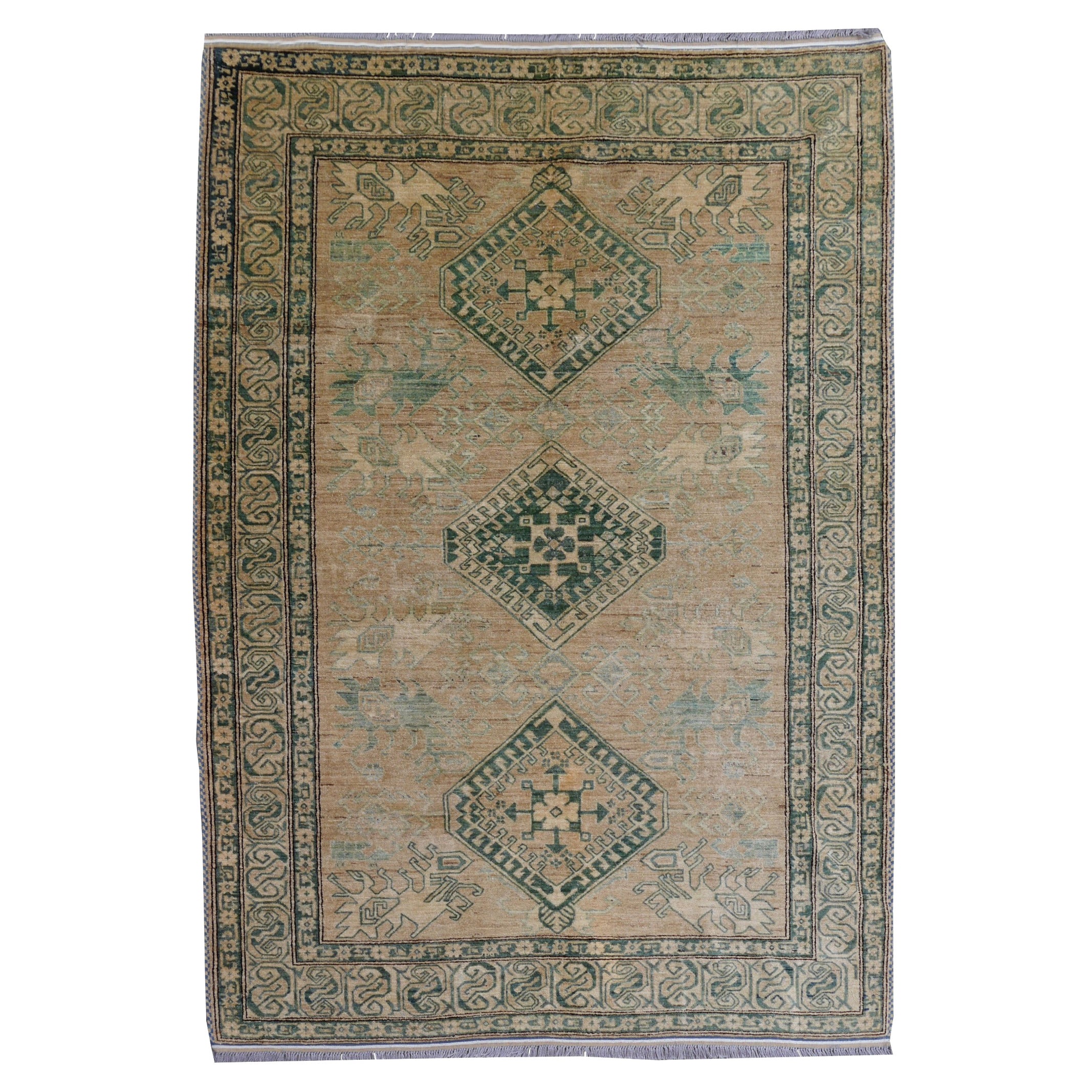 Kazak Style Rug Muted Colors from Afghanistan For Sale