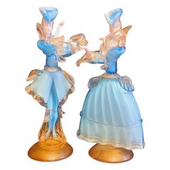 Mid-Century Murano Glass Opaline Dancers with Gold Leaf