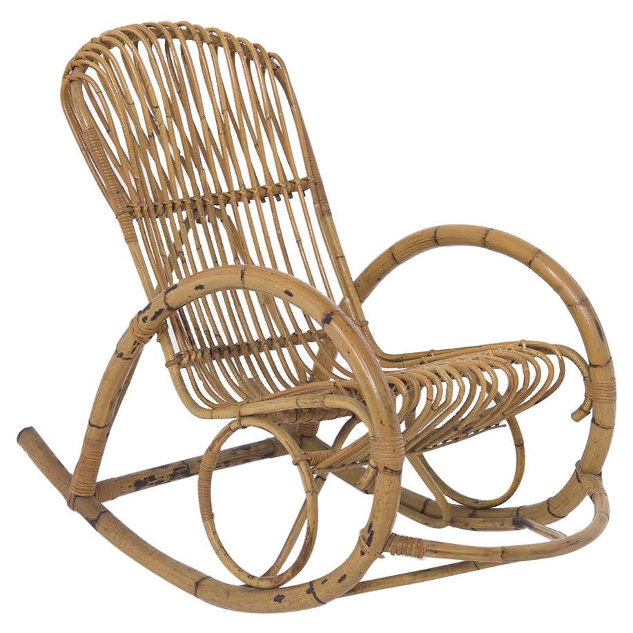 Italian Vintage Bamboo Rocking Chair 1950s