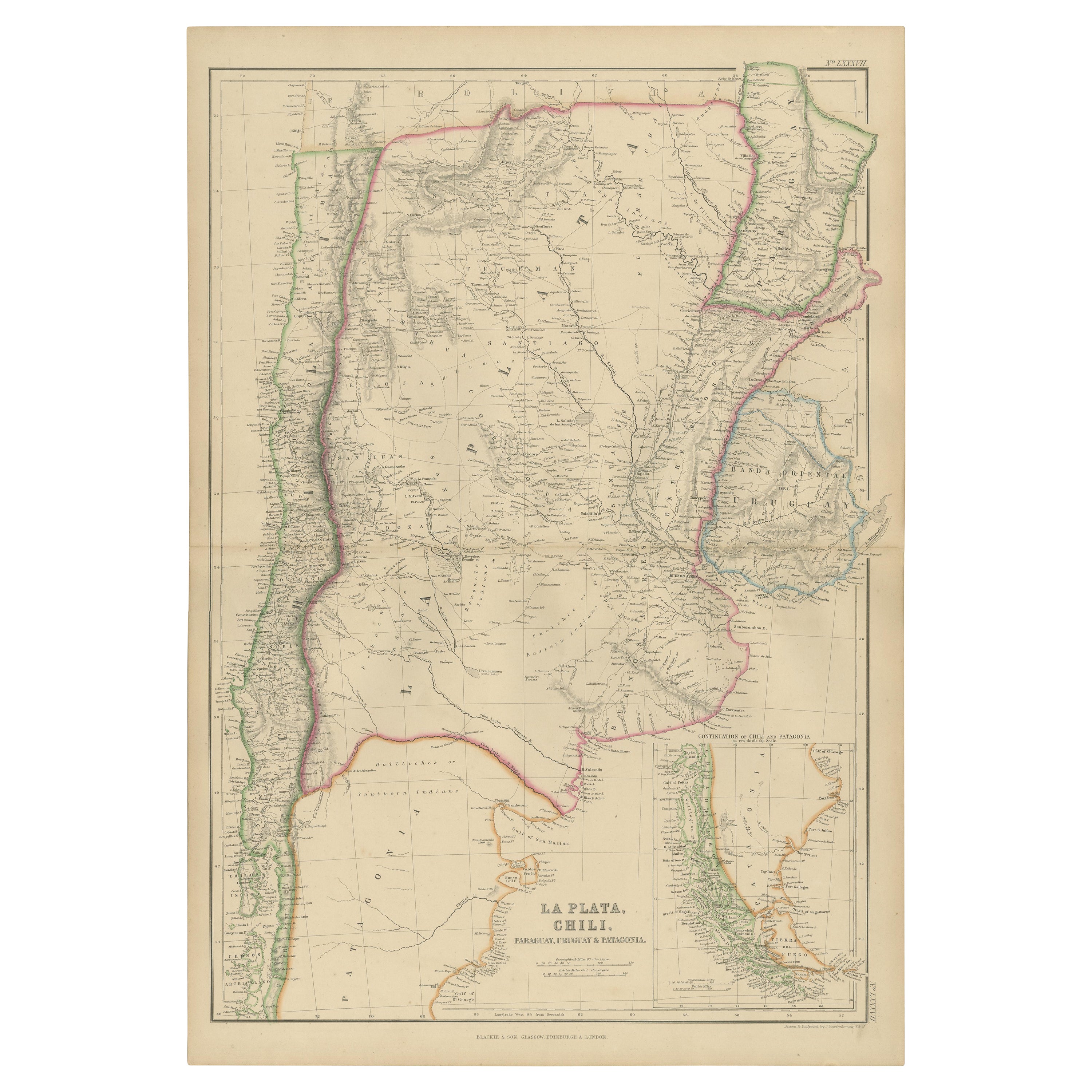 Antique Map of La Plata, Chili, by W. G. Blackie, 1859 For Sale
