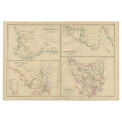 Antique Map of West, South, North Australia and Tasmania by W. G. Blackie, 1859