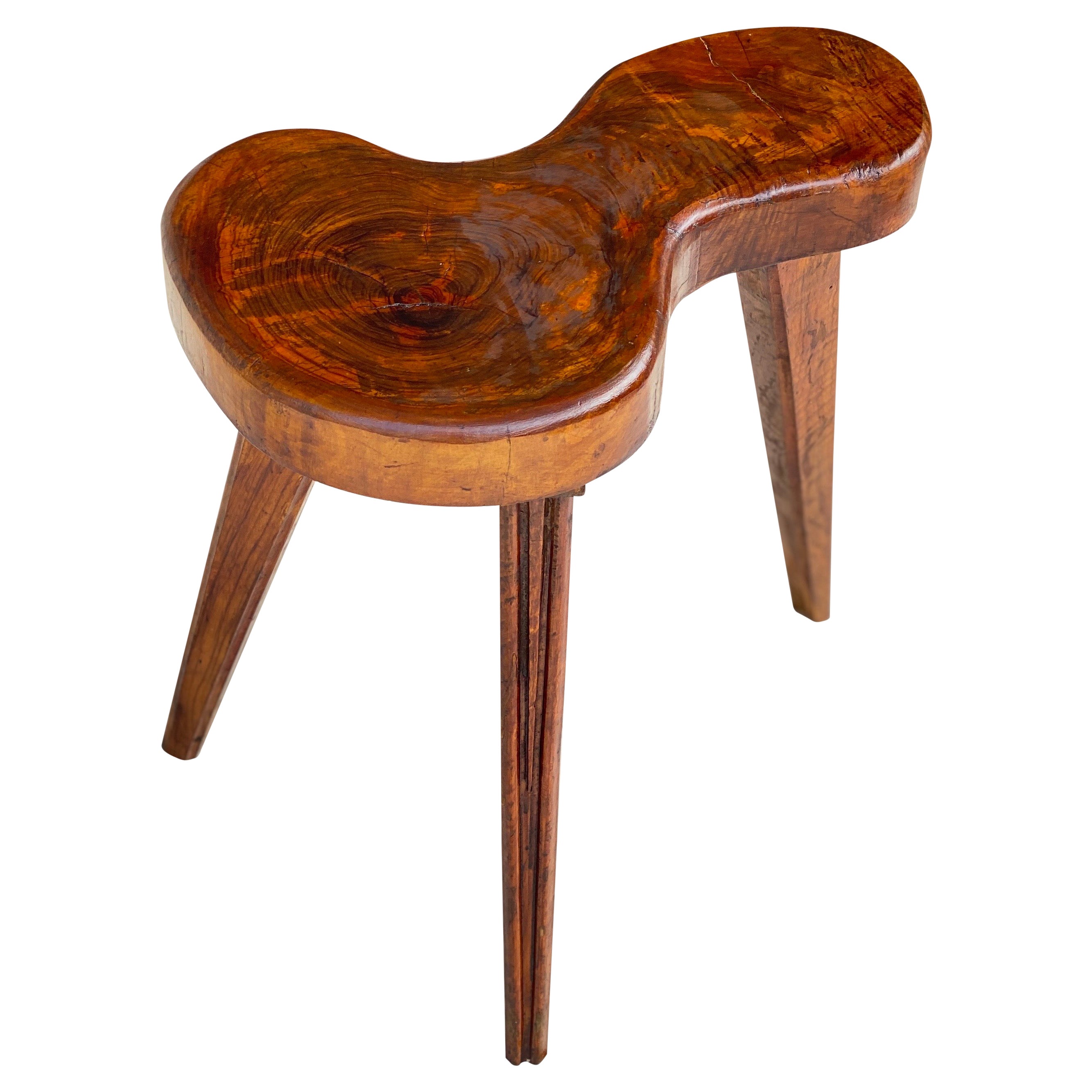 Stool Brutalist Style, Free Shape, Old Patina, Brown Color, France, 1950