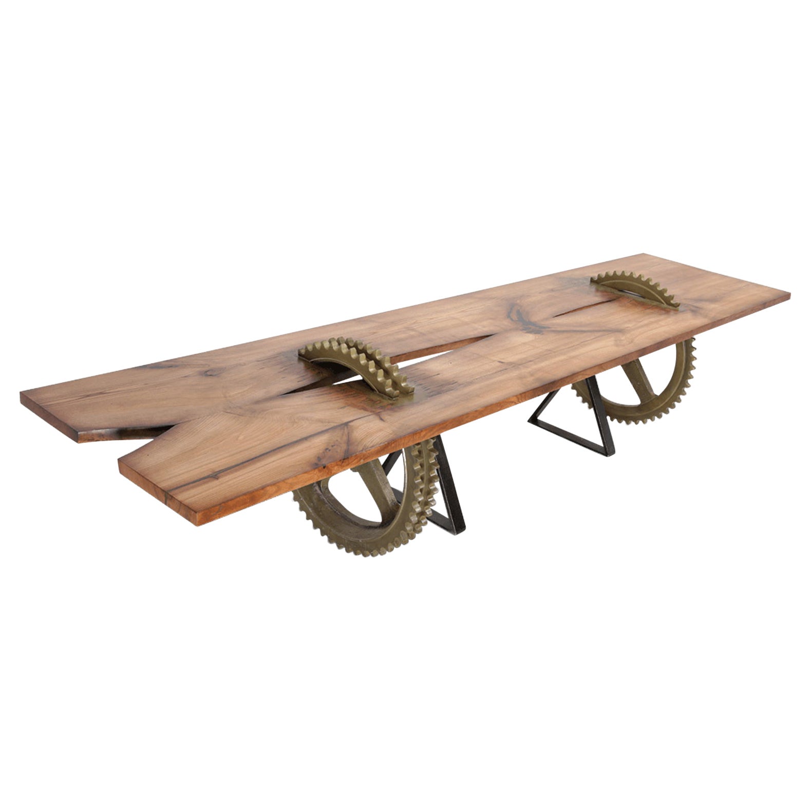 Rustikaler industrieller Esstisch, Konferenztisch aus Holz mit Gusseisenbeinen