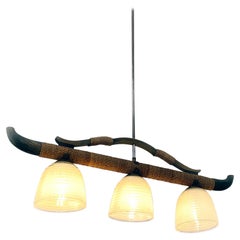 Mid-Century Modern Three-Light Chandelier with Curved Wood Structure, 1960s