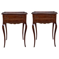 Antique French Oak Pair of Nightstands with Two Drawers and Cabriole Legs, 1890s