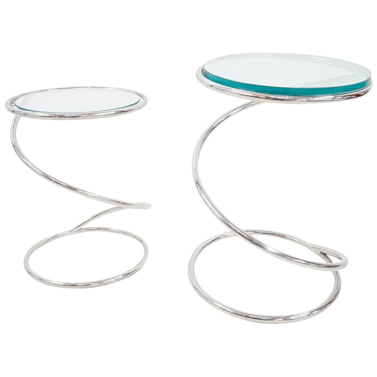 Pace Collection Chrome and Glass Spring Tables For Sale